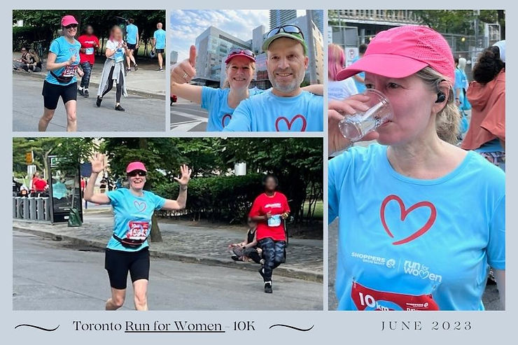 A collage of posts featuring a woman at various stages of a running race.